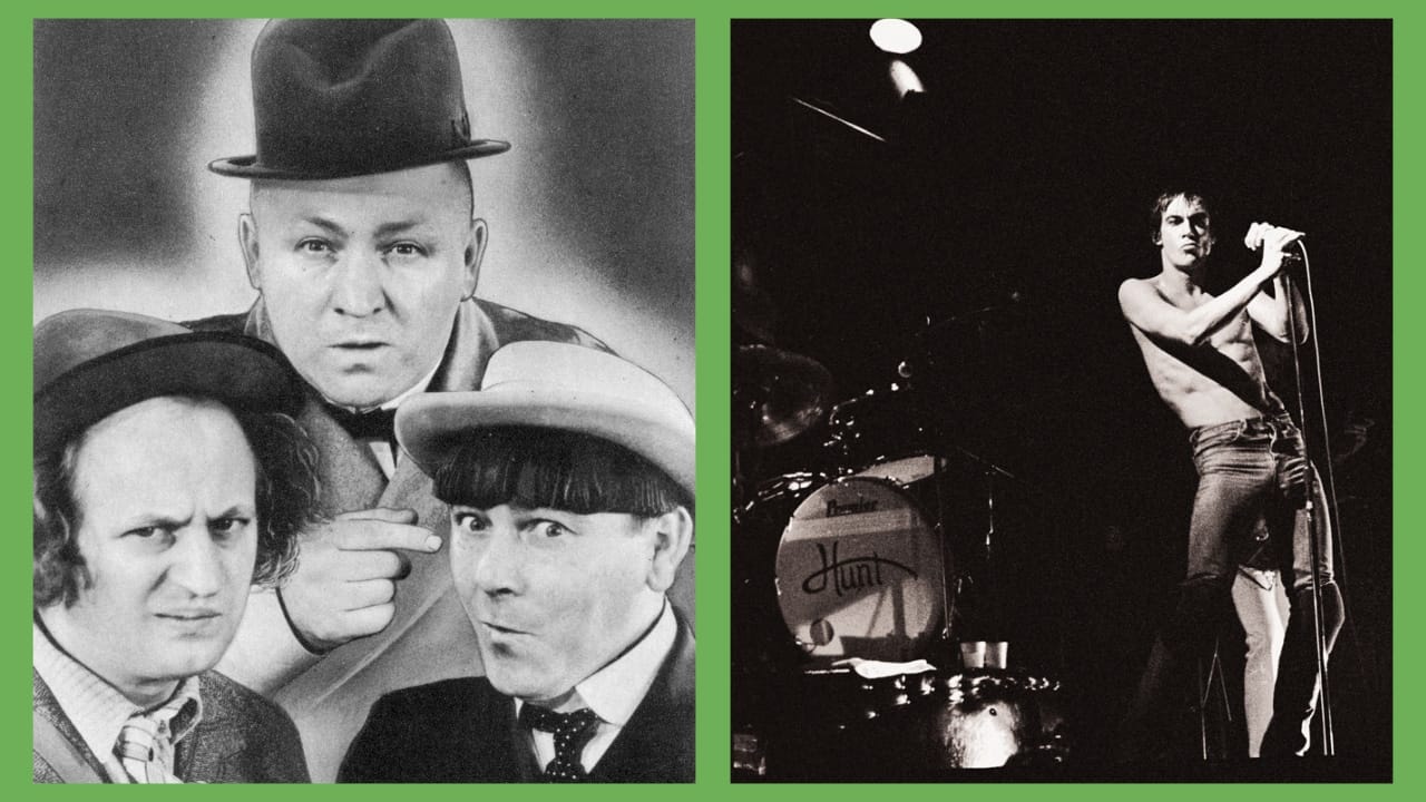 (L) The Three Stooges (TV and vaudeville) and (R) Iggy and the Stooges (band)