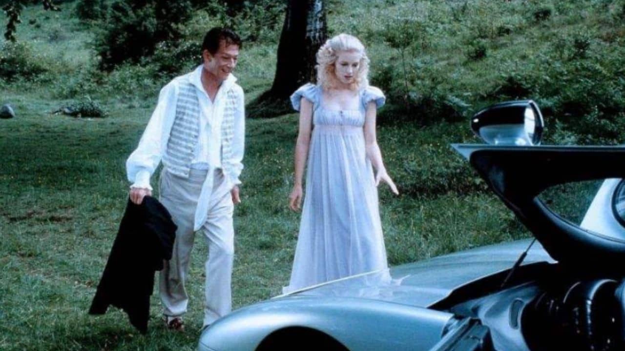 Bridget Fonda and John Hurt in Frankenstein Unbound (1990).