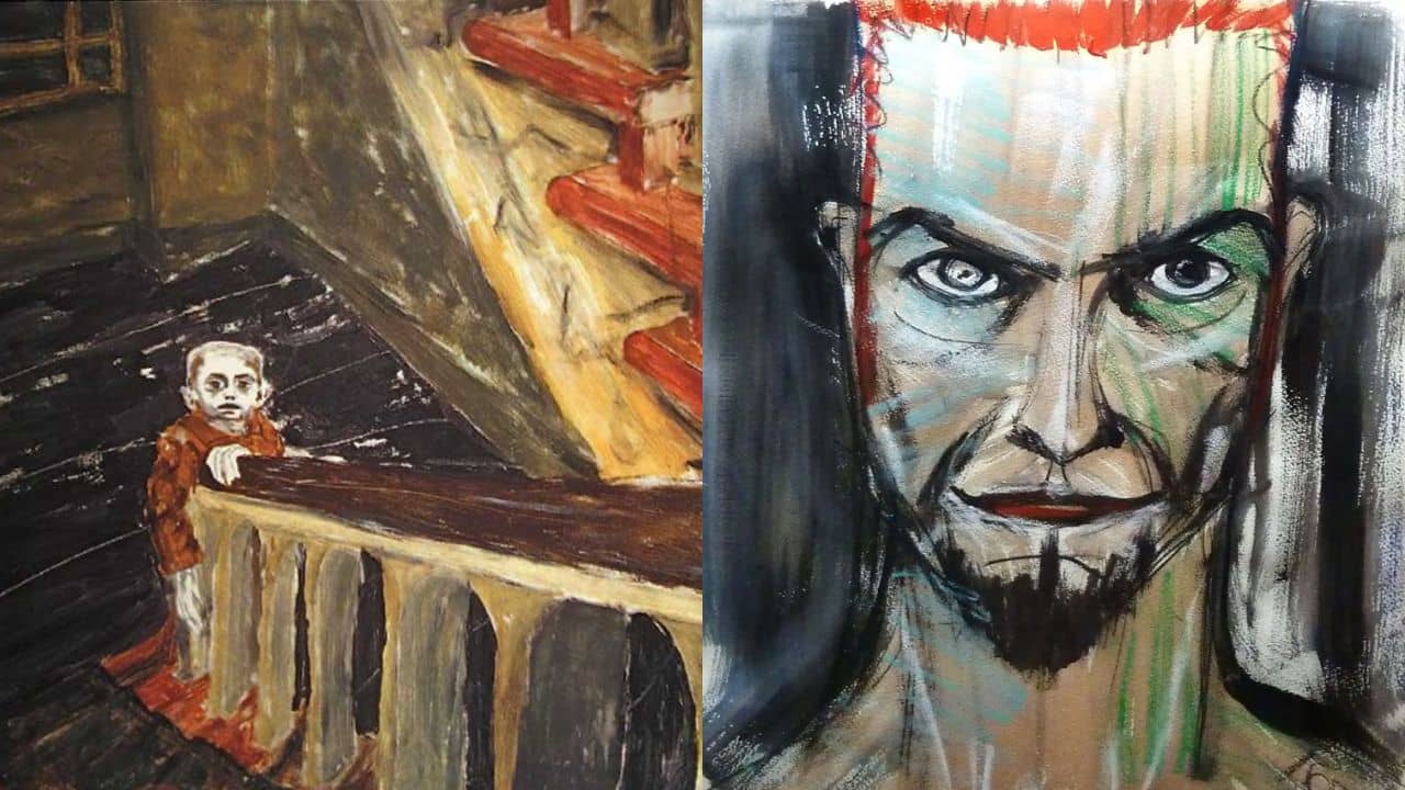 (L) Child In Berlin (1977); (R) Self portrait (1996) - two paintings from David Bowie.