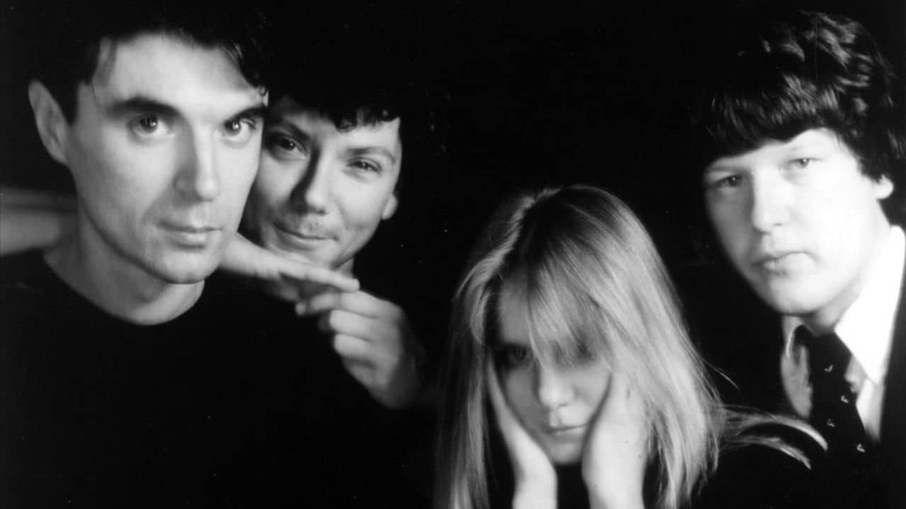 Musical group Talking Heads; left to right: David Byrne, Jerry Harrison, Tina Weymouth, Chris Frantz, in a promotional photo for the album Remain In Light.