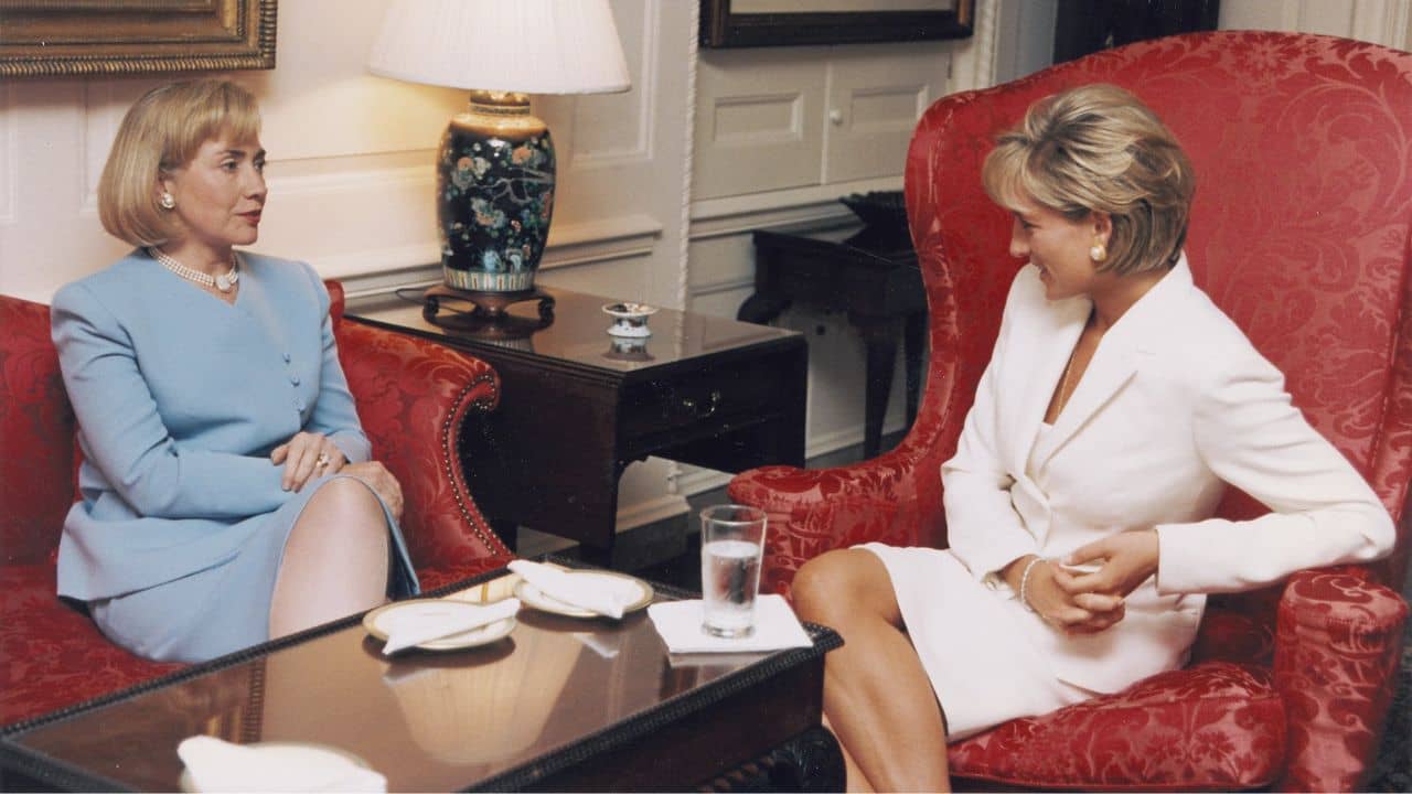 U.S. First Lady Hillary Clinton with Princess Diana.