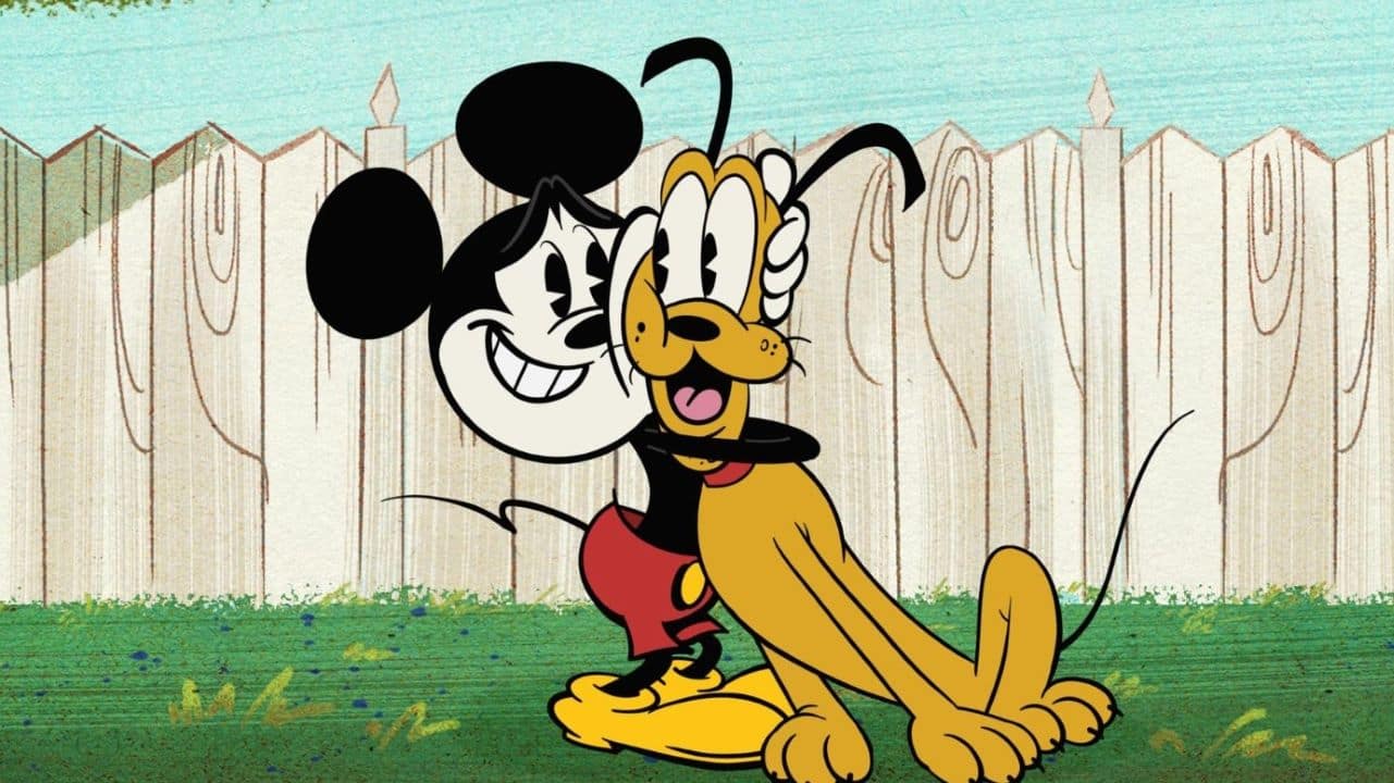 Mickey and Pluto hugging
