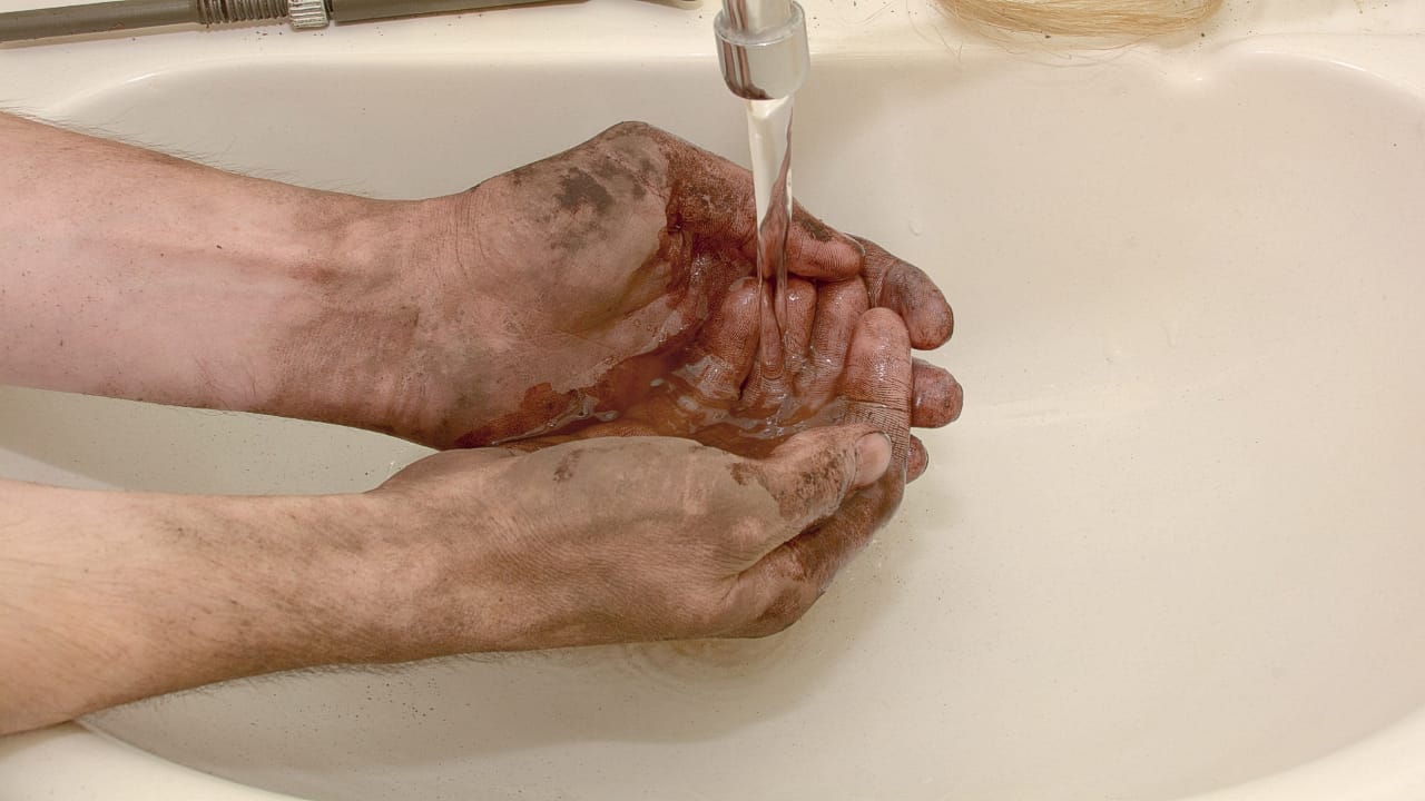 Dirty hands, washing hands, sink, soap