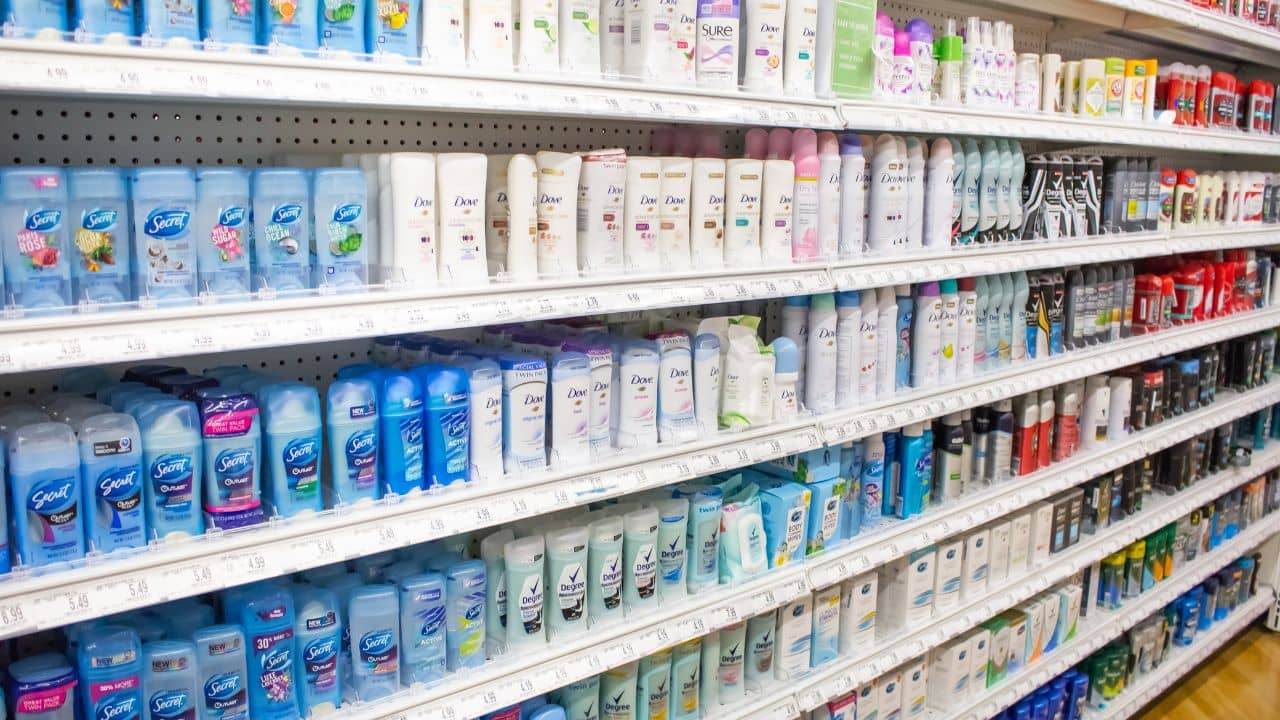Los Angeles, California, United States: 04-07-2019: A view of several brands of women's deodorant, on display on at a local department store.