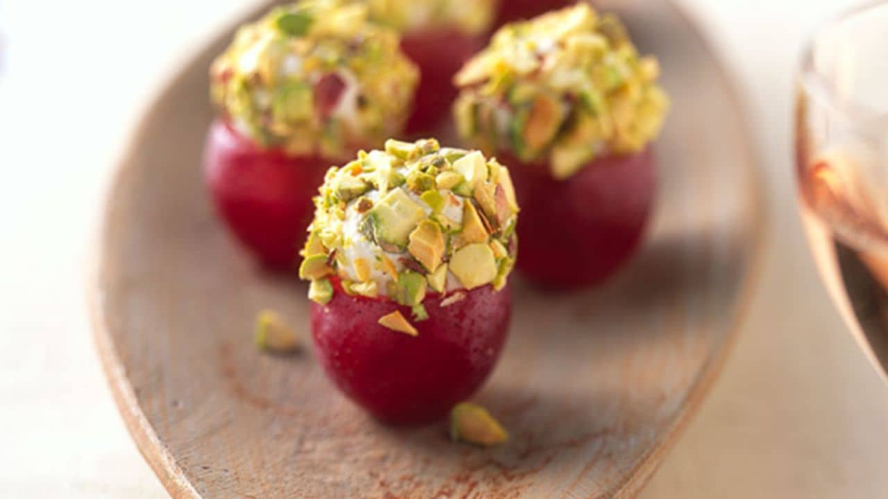 Goat-Cheese-Stuffed Grapes with Pistachios.
