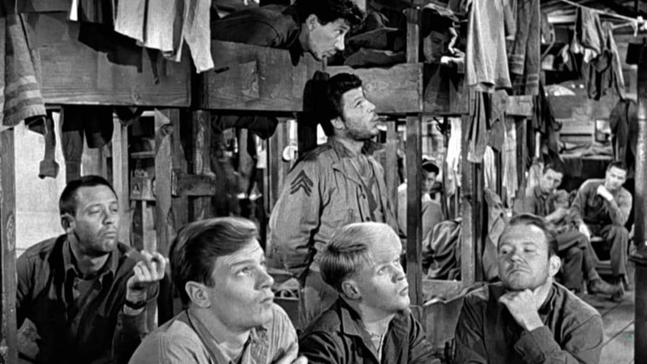 William Holden, Neville Brand, Richard Erdman, Peter Graves, and Robert Shawley in Stalag 17 (1953)