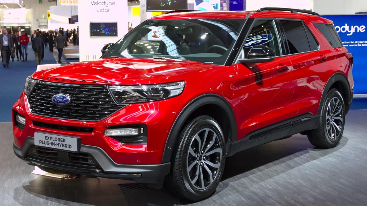 An image of a Sixth Generation Red Ford Explorer at the 2019 IAA